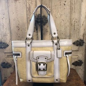 Leather and Straw Coach Handbag